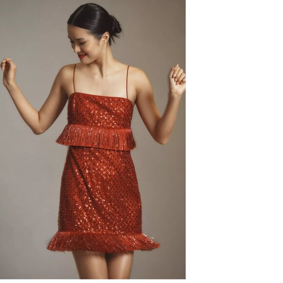 Anthropologie Dresses & Skirts - Anthropologie Saylor Caitriona Sequin Fringe Mini Dress XS new nwt red